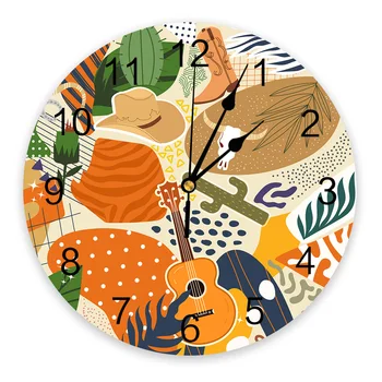 Ковбой Пустынный Кактус Гитара Богемия Настенные часы Бесшумные Цифровые Часы для украшения дома Спальни Кухни Гостиной