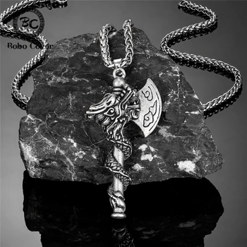 Винтажное металлическое ожерелье с драконьим топором викингов, мужской скандинавский кулон-амулет с цепочкой из нержавеющей стали, скандинавские ювелирные изделия, подарки для мужчин