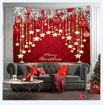 Гобелен с принтом Рождественской елки, настенный фон, Тканевый декор, Красный Гобелен из полиэстера Санта-Клауса, украшение стен домашней комнаты