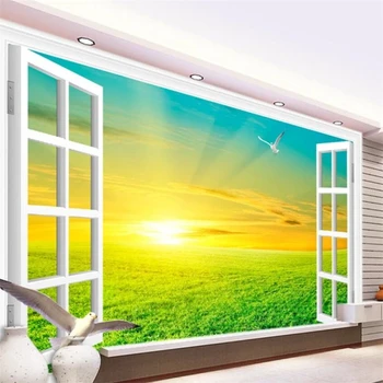 wellyu Индивидуальный большой художник на стене с белым окном вид на восход солнца в дикой природе 3D фон обои для стен Papel de parede