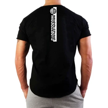 Летняя модная футболка с закругленным подолом, мужская уличная одежда в стиле хип-хоп, хлопковая рубашка с коротким рукавом и принтом, футболка для занятий фитнесом в тренажерном зале, футболка для бега