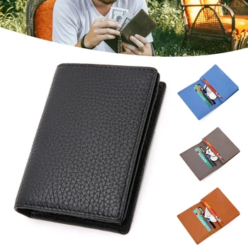 Складной кожаный бумажник для визиток, универсальный держатель для визитных карточек для путешествий на открытом воздухе
