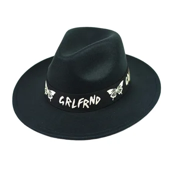 Фетровая шляпа с бабочкой оптом, джазовая шляпа, осенне-зимний ретро-цилиндр с большими полями, мужской и женский фетровый джентльмен шляпа женска