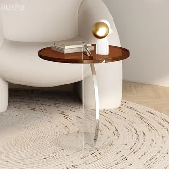 Акриловый приставной столик, диван, маленький приставной столик, гостиная, круглый журнальный столик, спальня, неправильной формы прозрачный угловой столик