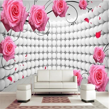 beibehang настенная роспись на заказ шелковая ткань 3d обои для комнаты 3 d шаровидные лепестки роз для телевизора обои для стен фотообои для стен 3d