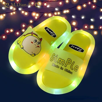 Обувь 2023 года, Летние детские светодиодные тапочки для девочек, нескользящие пляжные сандалии из ПВХ, Детская домашняя ванная комната желтого цвета
