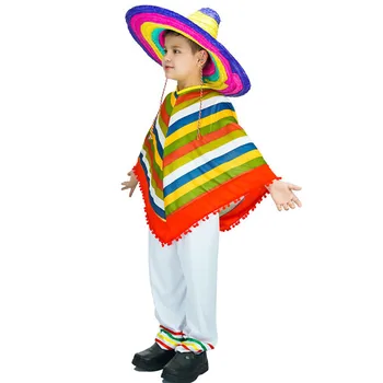 Девушки, Мексиканское пончо, косплей, дети, Мексиканские традиционные костюмы на Хэллоуин, Карнавал, Пурим, сценическое шоу, ролевые игры, праздничное платье