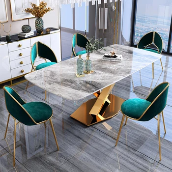 Обеденный стол Rock plate light, роскошный современный простой прямоугольный обеденный стол из высококачественного мрамора, комбинированный стул для домашнего использования