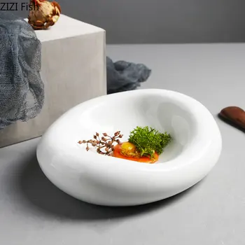 Керамическая тарелка неправильной формы, современное украшение для еды, основное блюдо, Ресторанный десерт, тарелка для стейка, Креативная посуда для домашней кухни