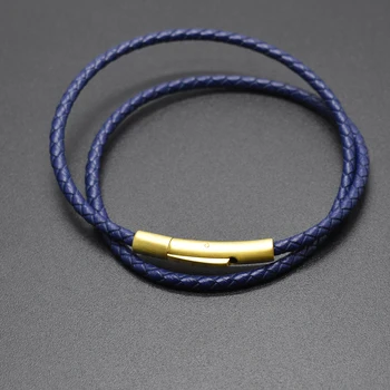 5 шт./лот, выгравированный логотип, мужской синий кожаный браслет в простом стиле, классическая вставка из нержавеющей стали, двухслойная оплетка, кожаный браслет