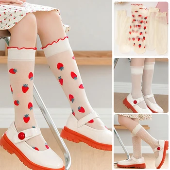 Летние детские носки клубнично-персикового цвета для девочек, милые прозрачные гольфы принцессы для малышей, эластичный носок с сетчатыми оборками
