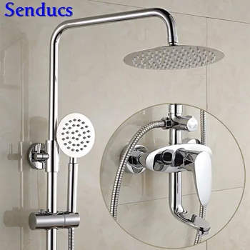 Латунный душевой набор Senducs с высококачественной полированной хромированной душевой системой для ванной комнаты По дешевой цене Хромированный душевой набор