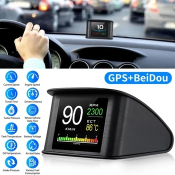 Для безопасности автомобиля T600 Head Up Display Auto OBD2 GPS Компьютер Автомобильный цифровой OBD спидометр для вождения Пробег Топливо Напряжение Температура