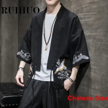 Мужское японское кимоно с вышивкой журавля для мужчин, кардиган, летняя одежда в японском стиле, блузка 5XL 2023 Лето