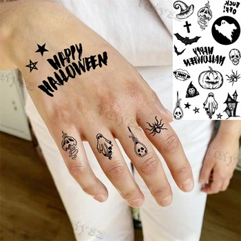 Черная временная татуировка на Хэллоуин Для женщин, мужчин, детей, реалистичные скелеты, пауки, наклейки с поддельными татуировками, маленькие стираемые татуировки для рук