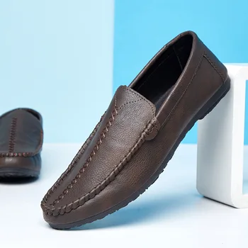 Высококачественная мужская кожаная обувь, удобная обувь для вождения, нескользящие мужские тонкие туфли