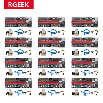 RGEEK 12шт VER009 USB 3.0 PCI-E Riser VER 009S Express 1X 4x 8x 16x Удлинитель pcie Riser Adapter Card SATA 15pin-6pin Power