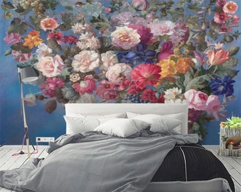 бейбехан папье-маше на заказ скандинавская ручная роспись ностальгической масляной картиной цветок розы фоновые обои для телевизора в гостиной