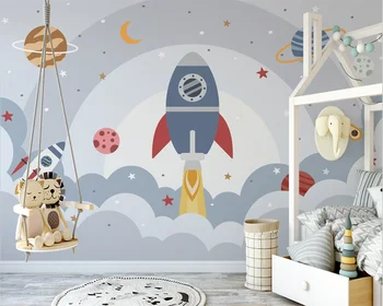 beibehang Custom Nordic modern ручная роспись, космическая планета ракета, фон для детской комнаты, обои papel de parede