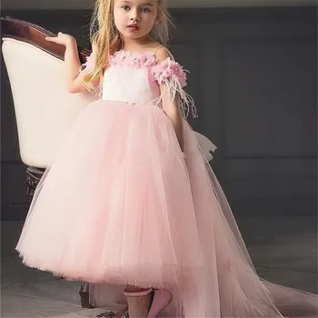 Элегантные Розовые тюлевые платья с цветочным узором для девочек, детские нарядные платья принцессы, Вечеринка для Первого причастия, Детское свадебное бальное платье, День рождения
