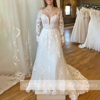 элегантное свадебное платье принцессы с длинным рукавом в виде сердца, кружевная аппликация Robe De Mariee, свадебное платье невесты