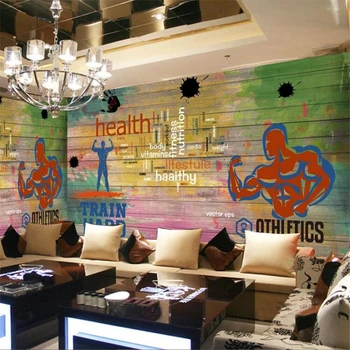 обои wellyu на заказ 3d фрески деревянная доска граффити изображение спортивного фитнес-клуба фон стены декоративная фреска 3d обои