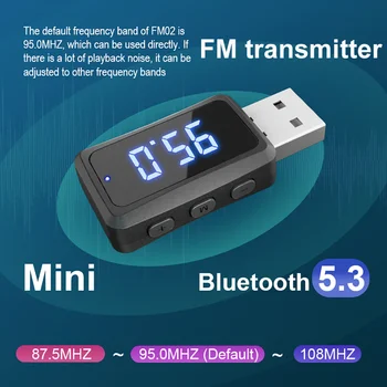 Мини Bluetooth 5.3 USB FM-передатчик Приемник со светодиодным дисплеем Громкой связи Автомобильный комплект автоматического беспроводного аудио для fm-радио