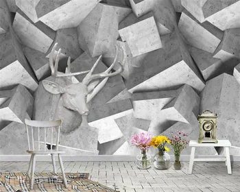 beibehang Индивидуальные 3D обои фреска современная минималистичная кирпичная стена цементная стена украшение головы оленя фон papel de parede