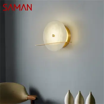 Внутренний настенный светильник SAMAN Brass, белый мраморный бра, Роскошный светодиодный балкон для дома, коридор, спальня