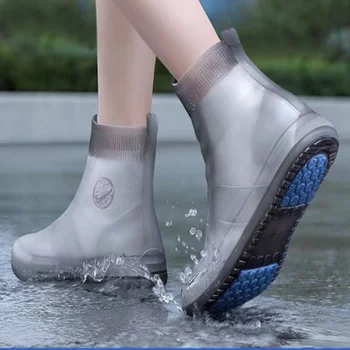 Дождевые комплекты из силиконовых резиновых сапог и непромокаемых бахил, детские непромокаемые ботинки в дождливый день, уличные непромокаемые ботинки с высоким утеплением, антиски