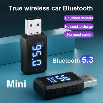 Автомобильный Bluetooth 5.3 Приемник-передатчик FM02 Mini USB со светодиодным дисплеем, автомобильный комплект громкой связи, автоматическое беспроводное аудио для fm-радио