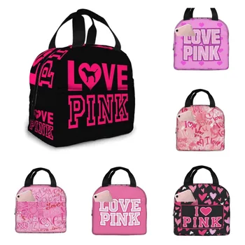 Love Pink Black, портативная изолированная сумка для ланча, водонепроницаемая сумка-тоут, сумки для бенто, сумка для ланча для женщин, Ланч-бокс для работы, школы, пикника
