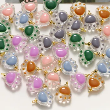 5шт милые мягкие симпатичные стеклянные подвески с ручной росписью в виде 3D кошачьей лапы для ожерелья, браслета, серег, изготовления ювелирных изделий, поделок