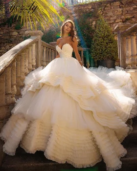 Yczzly Многоуровневое Бальное платье, Свадебные платья, Элегантные аппликации без рукавов, Длинный шлейф, платье невесты, Vestidos Novias Boda YW82
