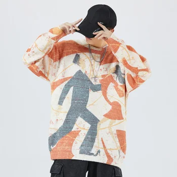 Молодежный мужской свитер японского модного бренда, трендовый универсальный пуловер с круглым вырезом, корейский вариант свитера с персонализированным принтом