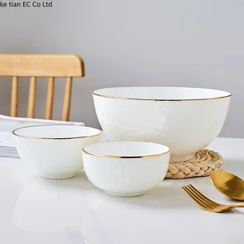 керамическая посуда размером 4-8 дюймов, нарисованная вручную, креативная суповая миска с золотым краем, костяной фарфор, рисовая миска с золотым краем, миска для рамена