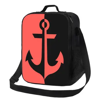 Морская Коралловая и черная сумка для ланча с якорем, Термоизолированная, WomNavy, Многоразовая сумка для ланча, коробка для хранения Бенто в походе, коробка для еды
