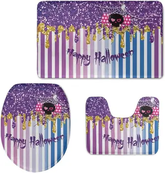Коврики для ванной Happy Halloween, коврик с U-образным контуром, крышка, верхняя крышка, ковровые дорожки, коврики для ванной в фиолетовую полоску, 3 штуки