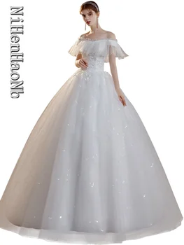 Горячая Распродажа Белое Свадебное Платье с вырезом Лодочкой и Оборками Vestidos De Noiva Robe De Mariee