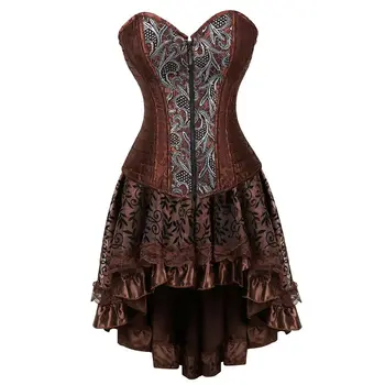 Платье-корсет в стиле стимпанк, готическая сексуальная кружевная юбка с цветочным рисунком, Асимметричный комплект юбок, пиратские женские костюмы на Хэллоуин, большие размеры
