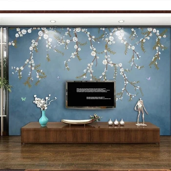 обои на заказ beibehang 3d фреска новая китайская ручная роспись ручкой в виде цветка сливы, цветочная птица, настенная роспись, 3D обои