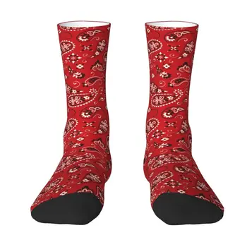 Забавные модные носки с рисунком красной банданы Для мужчин и женщин, теплые баскетбольные спортивные носки с 3D-печатью