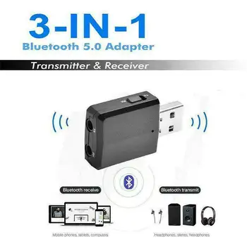 Автомобильный передатчик-приемник 3 в 1 Bluetooth 5.0 Беспроводной аудиоадаптер Mini USB с 3,5 мм AUX для телевизора, автомобильной стереосистемы, наушников для ПК