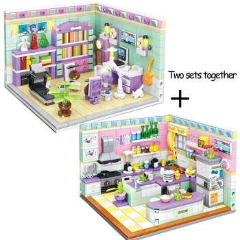 3D Мини-Уголок Друзей для девочек, Спальня Принцессы, Модель дома, Строительный блок, MOC, Креативные Кухонные Кирпичи, Игрушки, Подарки для Детей