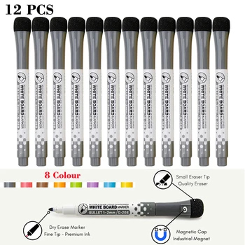 12 шт./лот Магнитные маркеры для доски сухого стирания, Водяная ручка 8 цветов, черно-белые канцелярские принадлежности для стеклокерамической плитки