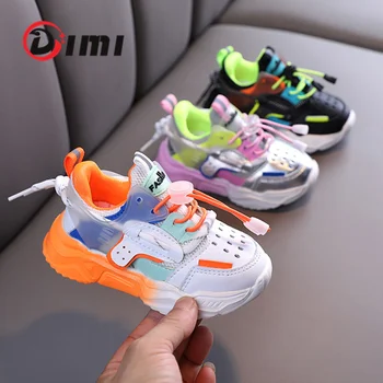 DIMI 2023, Новая детская обувь, повседневная обувь для девочек и мальчиков, модные нескользящие кроссовки из мягкой кожи с цветными блоками для детей