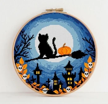 Высококачественные тыквы и кошки на Хэллоуин 34-34, Красивый Набор для вышивания крестиком, таблица высот, Измерение