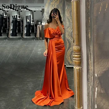 Элегантные оранжевые вечерние платья SoDigne в виде сердца со шлейфом, платье для выпускного вечера с открытыми плечами, вечерние женские платья в стиле русалки