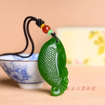 Натуральный Зеленый китайский Нефритовый кулон в виде рыбки, ожерелье с рыбками, ювелирные изделия из жадеита, Резной Амулет, Модные аксессуары, Подарки для женщин