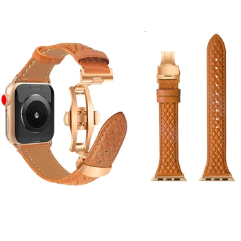 Кожаный ремешок для Apple Watch Ultra Band 49 мм 41 мм 40 мм 38 мм Браслет с пряжкой-бабочкой для iWatch 8 7 6 SE 5 4 3 45 мм 44 мм 42 мм
